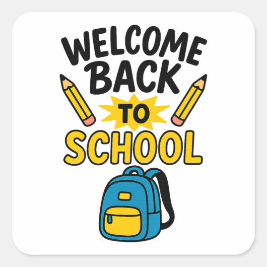 Welcome Back to School Fun Backpack Pencil Quadratischer Aufkleber (Vorderseite)