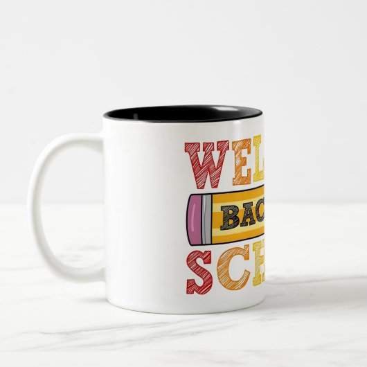 Welcome Back to School – Pencil Illustration Zweifarbige Tasse (Links)