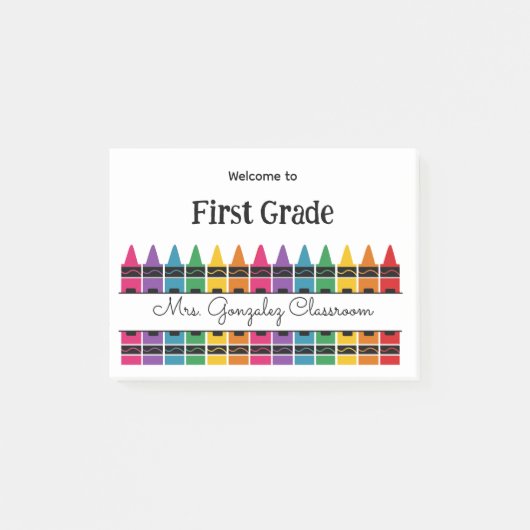 Welcome Back to School Rainbow Crayon Post-it Klebezettel (Vorderseite)