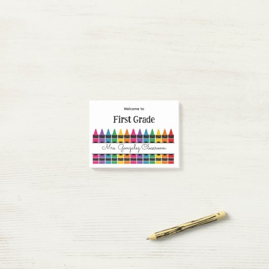 Welcome Back to School Rainbow Crayon Post-it Klebezettel (Auf Schreibtisch)