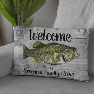 Welcome Bass Fishing Family Name Zuhause Hütte Dekokissen