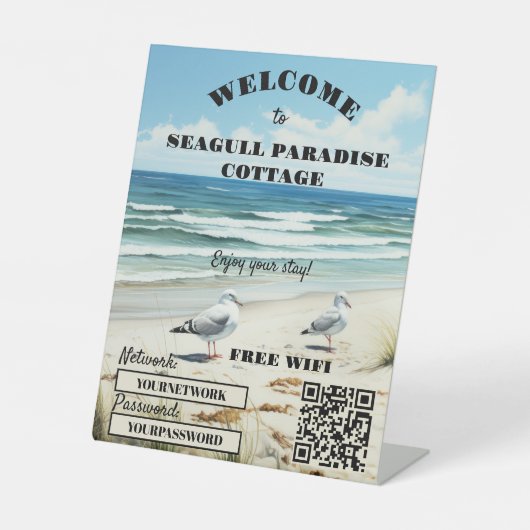 Welcome Beach House WiFi QR Code Business Sockelschild (Vorderseite)