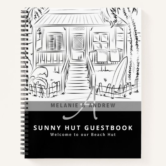 WELCOME BEACH HUT Gästebuch Monogram Einfach Notizblock (Vorderseite)