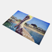 Welcome Beach Pier Pelican Bird Foto Script Fußmatte (Schrägansicht)