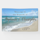 Welcome Beach Wedding Hearts im Sand Elegant Banner (Horizontal)