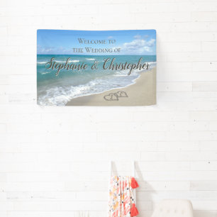 Welcome Beach Wedding Hearts im Sand Elegant Banner