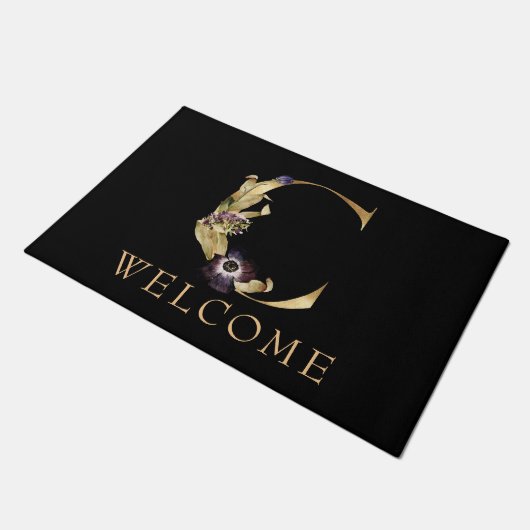 WELCOME Black and Gold Fall Monogram C Doormat Fußmatte (Schrägansicht)