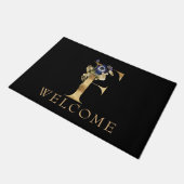 WELCOME Black and Gold Fall Monogram F Doormat Fußmatte (Schrägansicht)