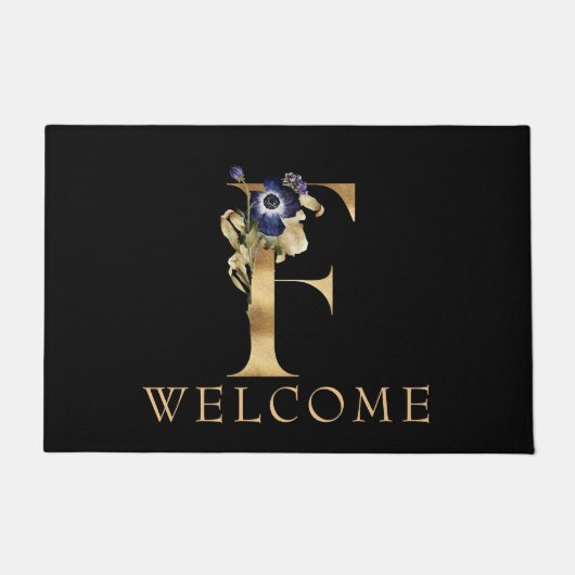 WELCOME Black and Gold Fall Monogram F Doormat Fußmatte (Vorderseite)