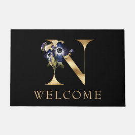 WELCOME Black and Gold Fall Monogram N Doormat Fußmatte
