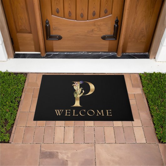 WELCOME Black and Gold Fall Monogram P Doormat Fußmatte (Außenbereich)
