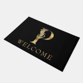 WELCOME Black and Gold Fall Monogram P Doormat Fußmatte (Schrägansicht)