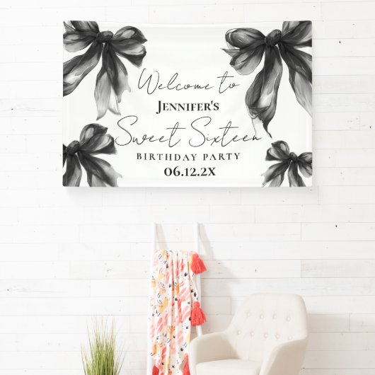 Welcome Black Bow Coquette Script Sweet 16 Banner (InSitu)