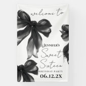 Welcome Black Bow Coquette Script Sweet 16 Party Banner (Vertikal)