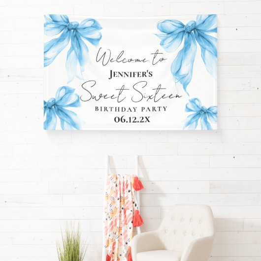 Welcome Blue Bow Coquette Script Sweet 16 Banner (InSitu)