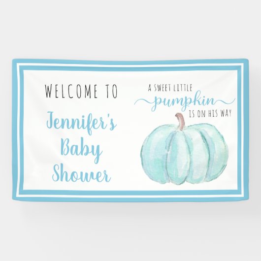 Welcome Blue Sweet Little Pumpkin Baby Dusche Banner (Horizontal)