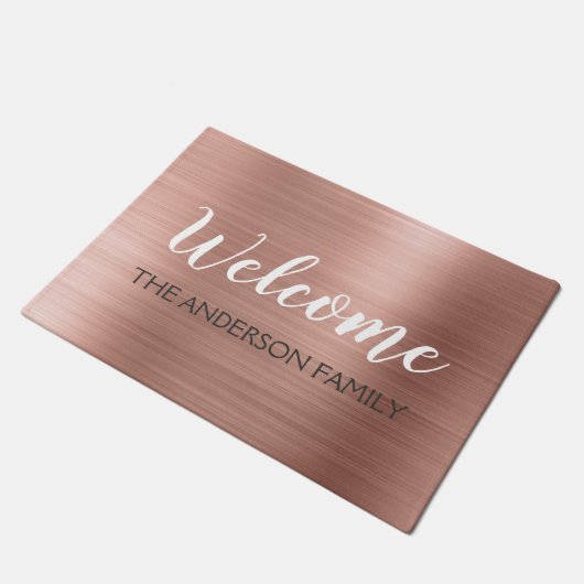 Welcome Blush Pink - Rose Gold Familienname Fußmatte (Schrägansicht)