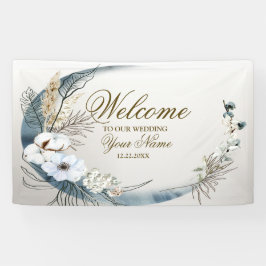 Welcome Boho White Orchid Blume Blue Moon Party Banner