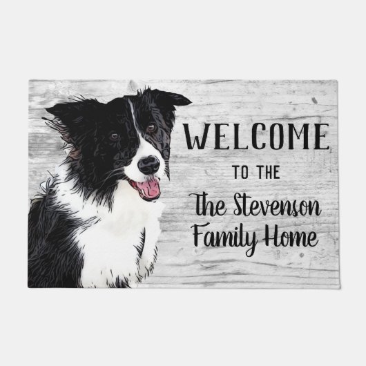 Welcome Border Collie Dog Zuhause Fußmatte (Vorderseite)