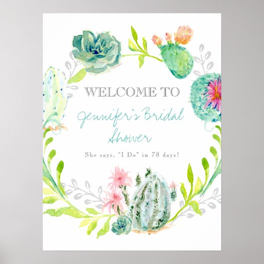 Welcome Brautparty Desert Cactus Watercolor Poster (Vorne)