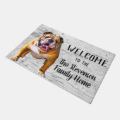 Welcome Bulldog Hund Tierfamilie Zuhause Fußmatte (Schrägansicht)