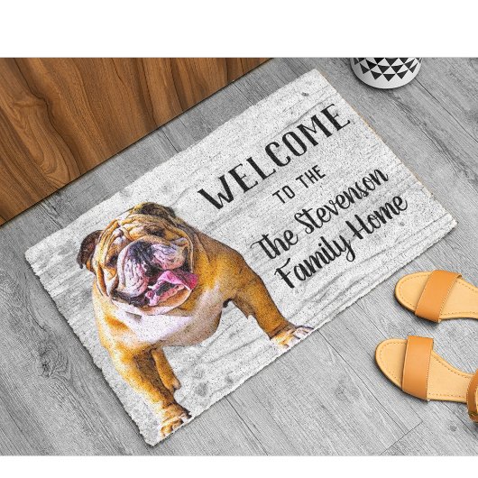 Welcome Bulldog Hund Tierfamilie Zuhause Fußmatte