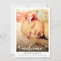 Welcome Calligraphy Baby Girl Hearts Foto