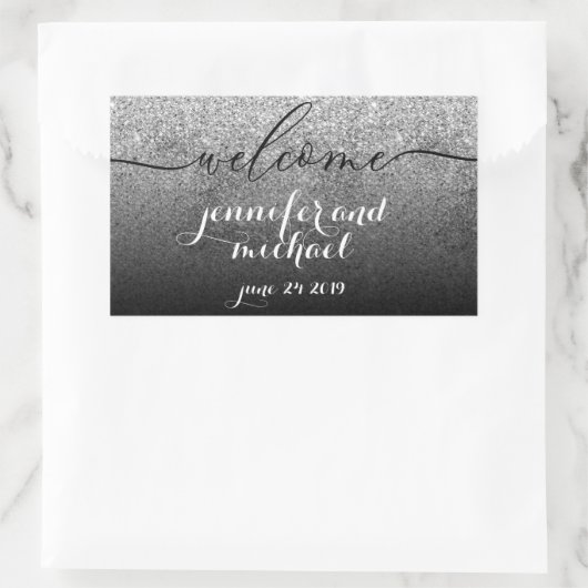 Welcome Calligraphy Glitzer Silver Rechteckiger Aufkleber (Tasche)