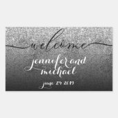 Welcome Calligraphy Glitzer Silver Rechteckiger Aufkleber (Vorderseite)