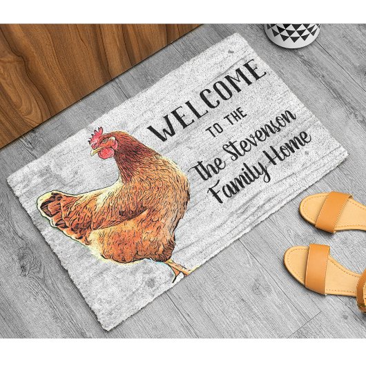 Welcome Chicken Rooster Animal Family Name Zuhause Fußmatte