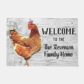 Welcome Chicken Rooster Animal Family Name Zuhause Fußmatte (Vorderseite)