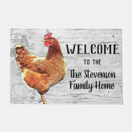 Welcome Chicken Rooster Animal Family Name Zuhause Fußmatte (Vorderseite)