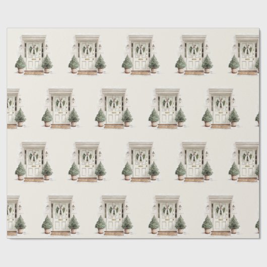 Welcome Christmas Door Greenery Wrapping Paper Geschenkpapier (Flach)
