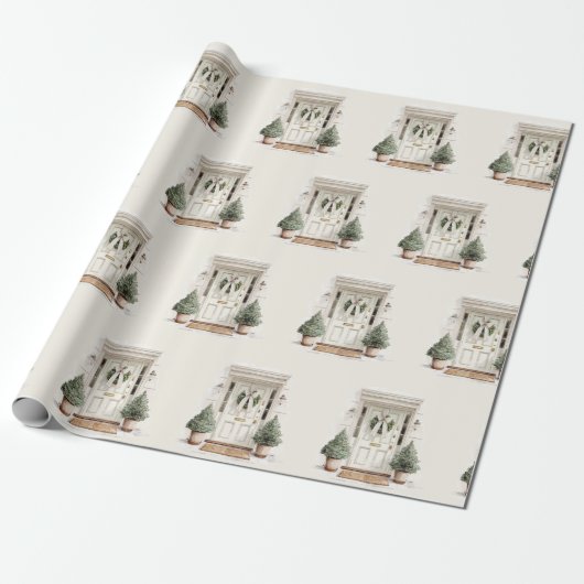 Welcome Christmas Door Greenery Wrapping Paper Geschenkpapier (Ungerollt)
