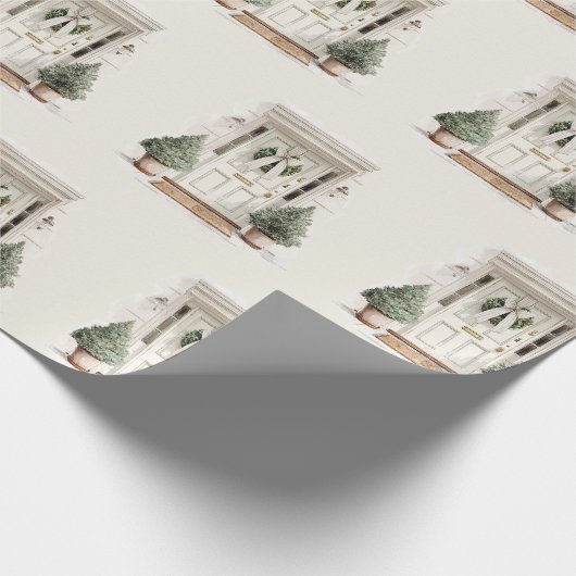 Welcome Christmas Door Greenery Wrapping Paper Geschenkpapier (Ecke)