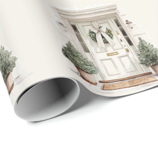 Welcome Christmas Door Greenery Wrapping Paper Geschenkpapier (Rolleneckpunkt)