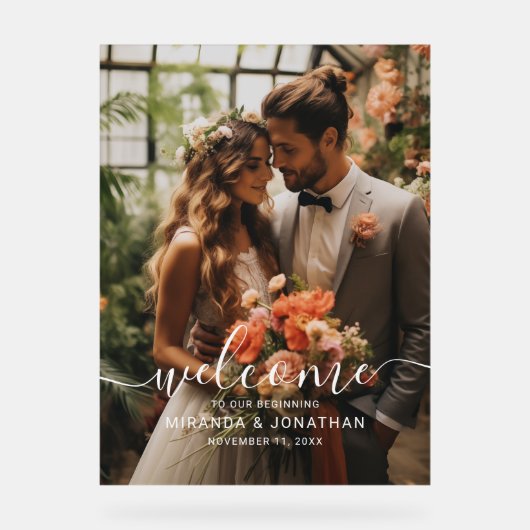 'Welcome' Custom Foto Wedding Acrylschild (Vorderseite)