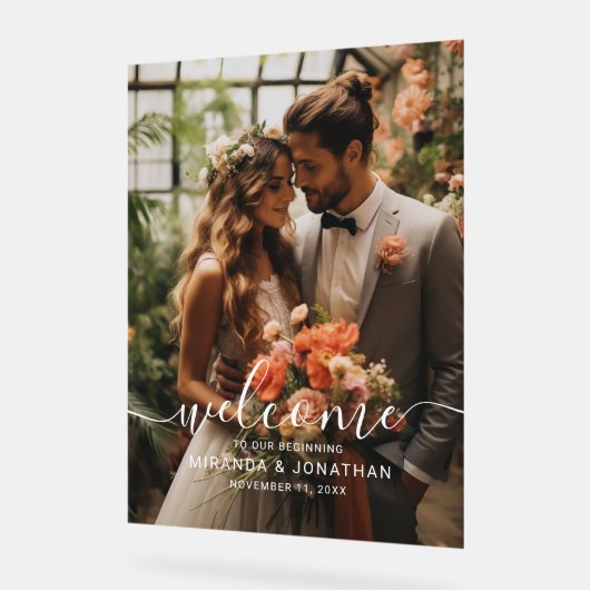 'Welcome' Custom Foto Wedding Acrylschild (Winkel)