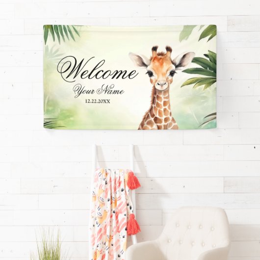 Welcome Cute Giraffe Jungle Baby Shower Party Banner (Insitu)
