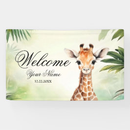 Welcome Cute Giraffe Jungle Baby Shower Party Banner