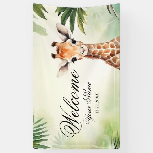 Welcome Cute Giraffe Jungle Baby Shower Party Banner (Vertikal)