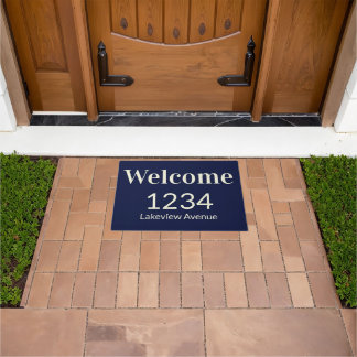 Welcome Dark Blue and Beige House Number Address Fußmatte