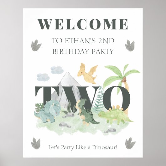 Welcome Dinosaur 2nd Birthday Boy Cute Jungle Poster (Vorne)