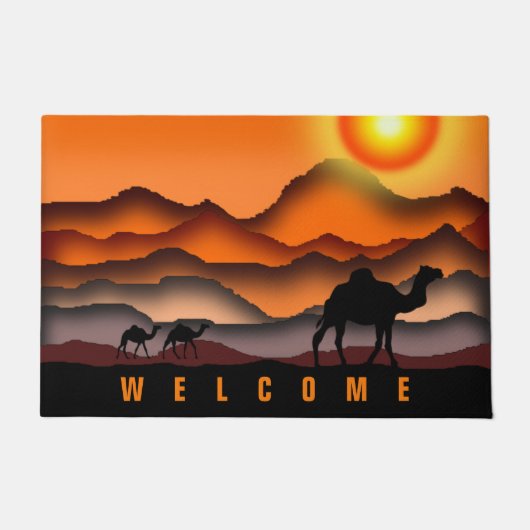 Welcome Doormat with Sunset Desert Camels Fußmatte (Vorderseite)