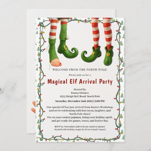 Welcome Elf Party | North Pole Arrival Celebration Einladung (Vorne/Hinten)