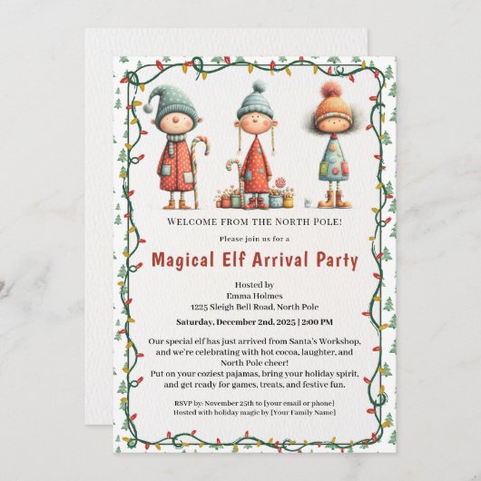 Welcome Elf Party | North Pole Arrival Celebration Einladung (Vorne/Hinten)
