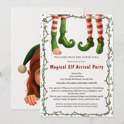 Welcome Elf Party | North Pole Arrival Celebration Einladung (Vorne/Hinten)