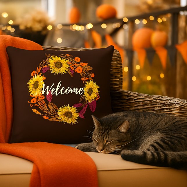 Welcome Fall Blume und Blätter Kranz Kissen (Von Creator hochgeladen)