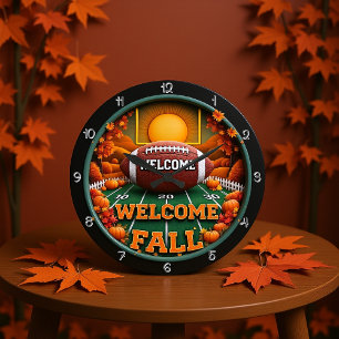 Welcome Fall Football Große Wanduhr