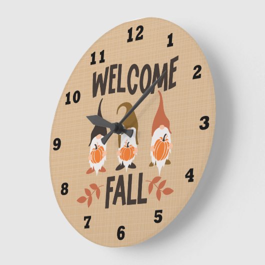Welcome Fall Gnome Clock Große Wanduhr (Winkel)
